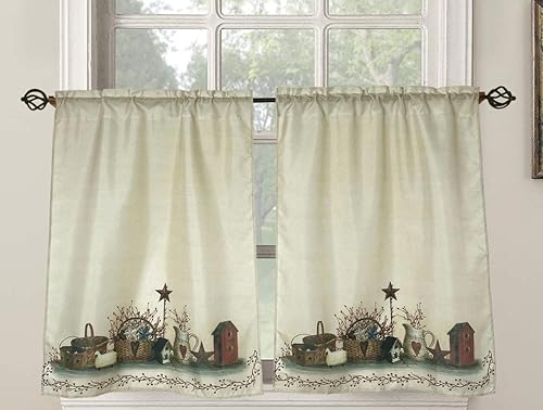 Miniatura 2 de Juego de 2 paneles de cortina de ventana con diseño de corazones y estrellas, cada uno de 28 x 36 pulgadas para decoración diaria de otoño