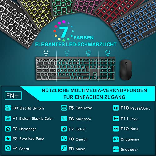 Vbrisi Kabelloses Tastatur Maus Set, Ultraslim 2.4GHz Tastatur Maus Set Kabellos, Wiederaufladbare Kabellose Tastatur und Maus mit Deutsches QWERTZ-Layout Kompatibel mit PC/Laptop/Tablet – Bild 5