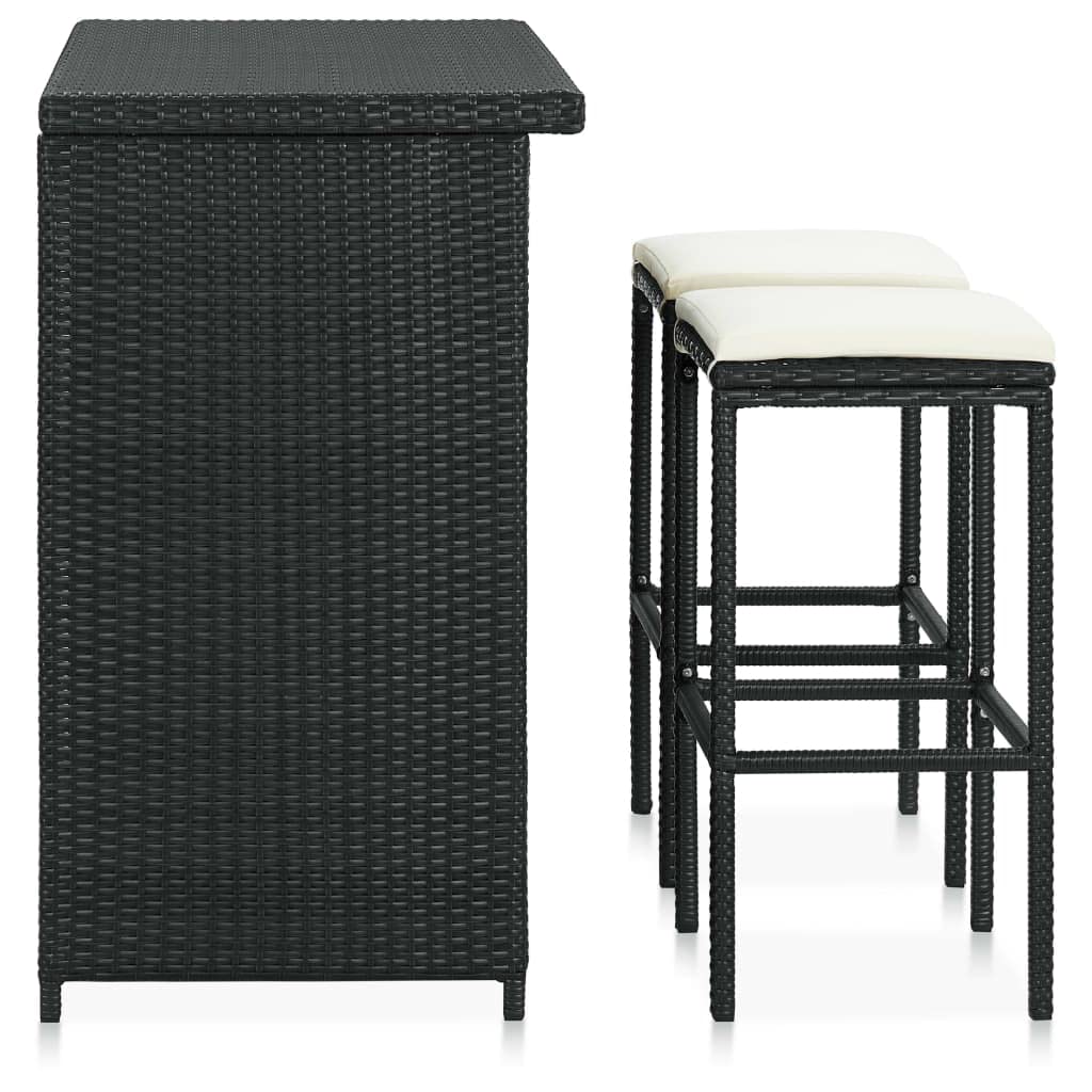 vidaXL Set Mesa y Sillas de Bar Jardín 3 Piezas Mueble Taburete Pub Bistró Mostrador Decoración Casa Jardín Restaurante Moderno Ratán Sintético Negro