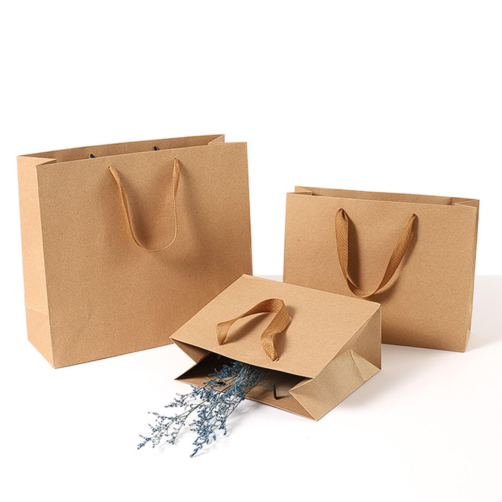 Wytrzymałe torby papierowe Kraft z uchwytem z bawełnianej linki, torby na zakupy na ubrania, kwiaty i okulary, opakowanie 20 opakowań na prezenty (32 x 11,5 x 28 cm)