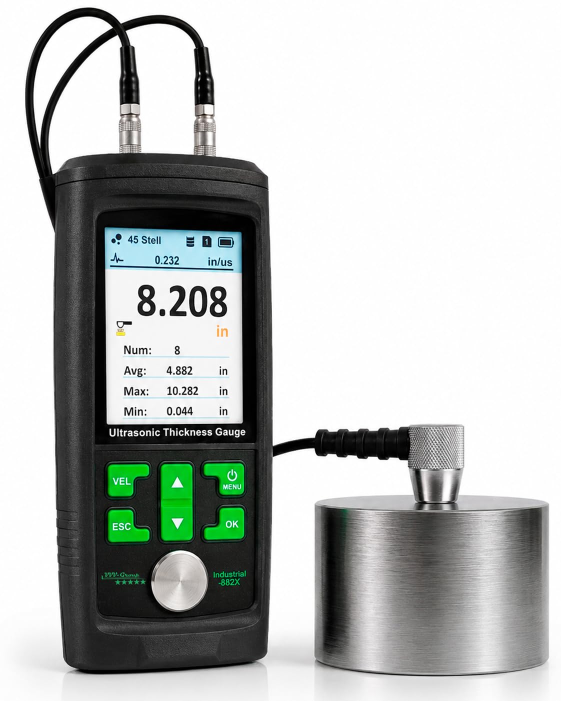 Ultrasonic Thickness Gauge Industrial-882X / Steel, Metals, Plastic, Glass, PVC, Pipes Thickness Gauge Meter – Range 0.039 to 11.811 inch (1-300mm) | Color LCD (All Material)