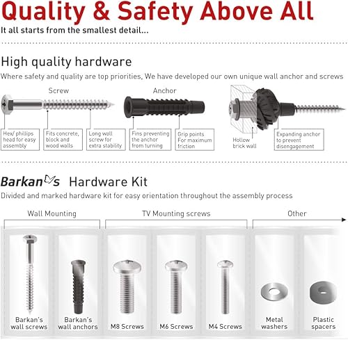 Miniatura 11 de Barkan Soporte de pared para TV, soporte de pantalla plana  curva inclinable de 13-90 pulgadas, soporta hasta 132 libras, bloqueo automático, placa