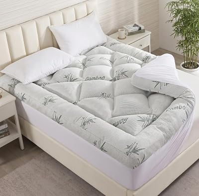 Ubauba Queen Size 3 inch Memory Foam Mattress Topper-Viscose Made from Bamboo Cooling Air Layer for Hot Sleepers,Thick Pillow Top Mattress Pad for Back Pain Relief 8-21 Inch Deep Pocket