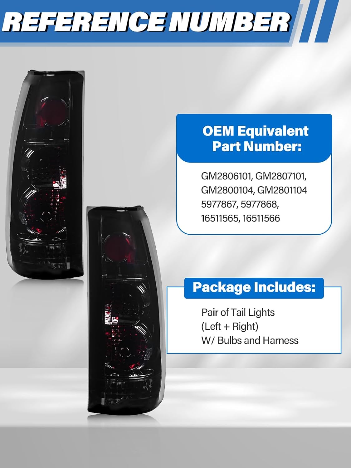 Tail Light Assembly Compatible with Chevrolet/GMC Silverado Sierra C/K Truck 1988-1998, 1995-1999 Tahoe, 1992-1999 Yukon, 1992-1999 Suburban, 1992-1994 Blazer, w/Circuit Board, Smoke Pair