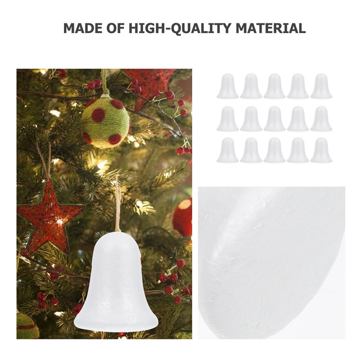 15 Piezas Adornos Colgantes de Campana DIY para Árbol de Navidad Espuma Sólida Decoración Navideña para Interior y Exterior Festivo Resistente y Fácil de Colocar