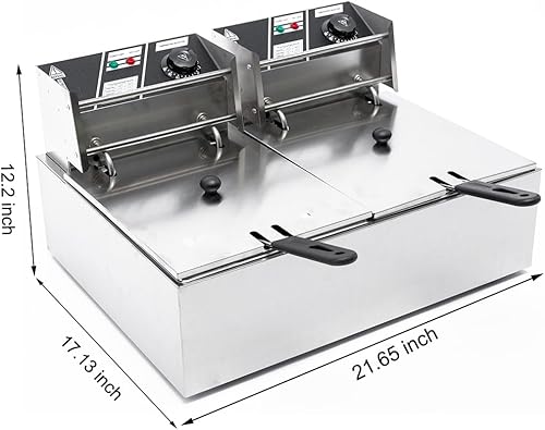 Miniatura 2 de Freidora eléctrica con 2 cestas y tapas, freidora eléctrica de 5000 W 21.8 L, control de temperatura de acero inoxidable, freidora doble comercial,