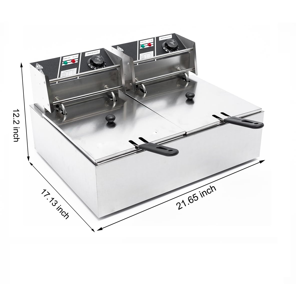 Electric Deep Fryer w/ 2 Baskets and Lids, 5000W 21.8L Electric Fryer Stainless Steel Temperature Control, Commercial Double Fryer, Countertop Kitchen Frying Machine Fried Chicken Sausages 22.8QT