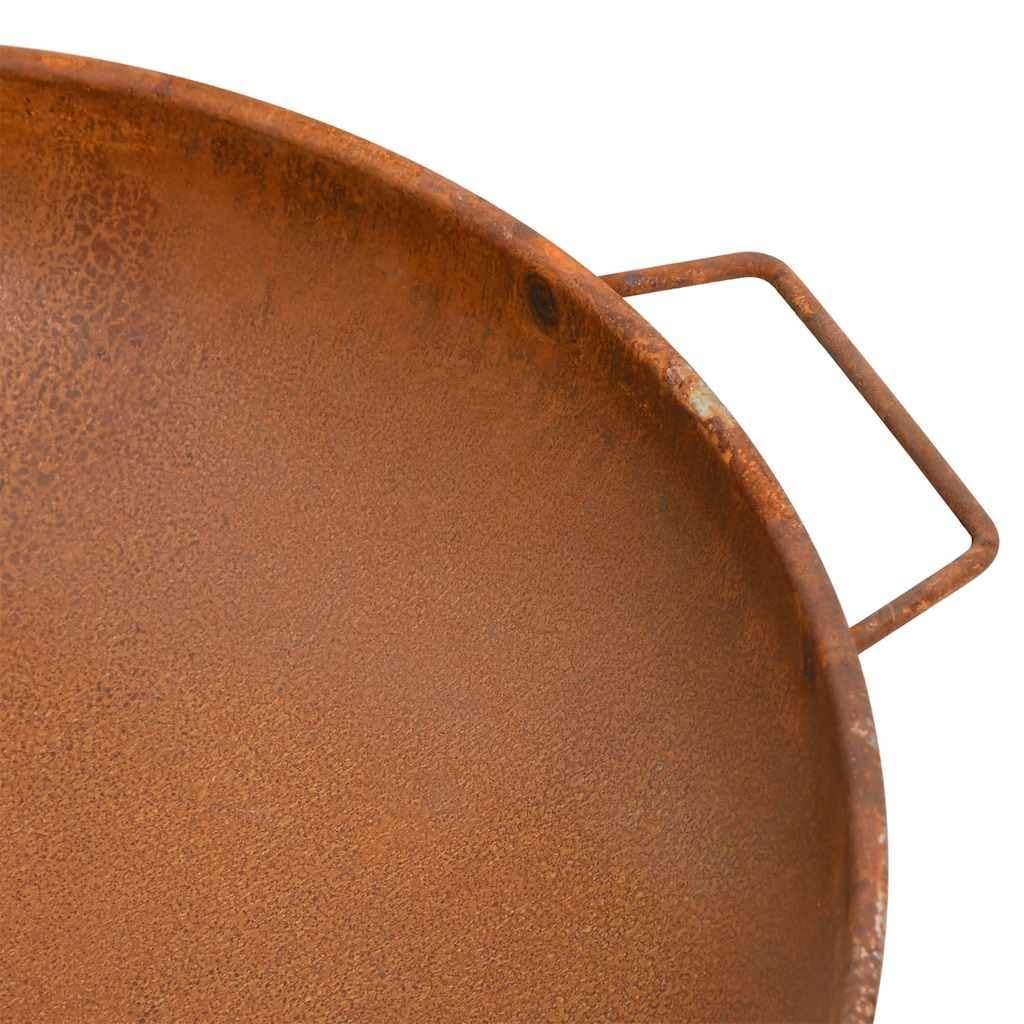Feuerschale aus Stahl mit rustikaler Beschichtung 67,5x58x22,5 cm braun, für Garten und Terrasse, inklusive Tragegriffe, vielseitig nutzbar als Feuerstelle und Grillrost-Unterlage