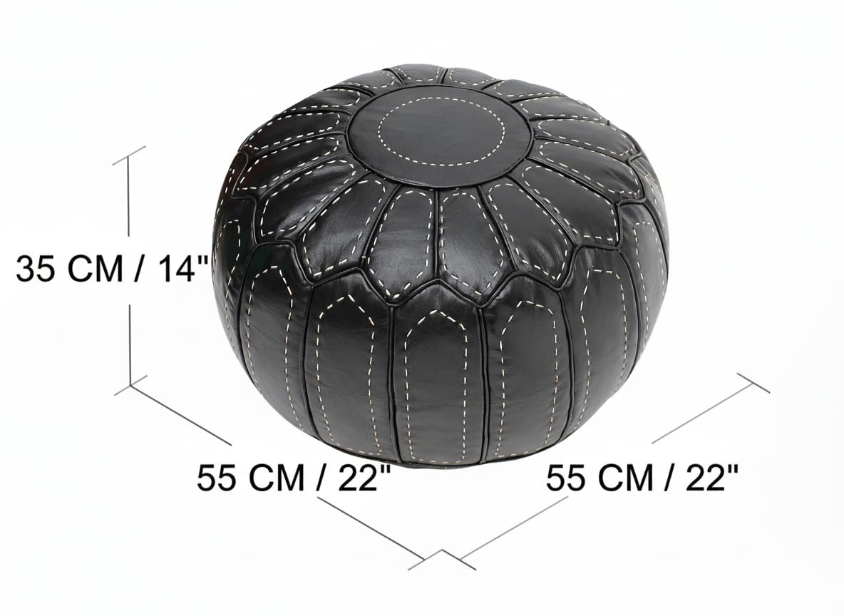 ESSENCE OF MOROCCO Pouf marocain en cuir, repose-pieds ottoman, noir, fait à la main, cousu à la main, design contemporain (housse uniquement)