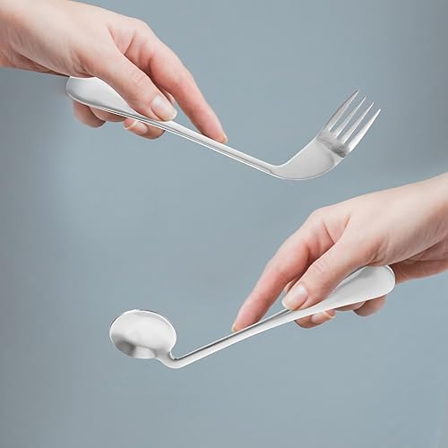 Miniatura 3 de 1 juego de cubiertos para mano derecha, utensilios curvados adaptativos para tenedores y cucharas curvos para ancianos y discapacitados, vajilla de