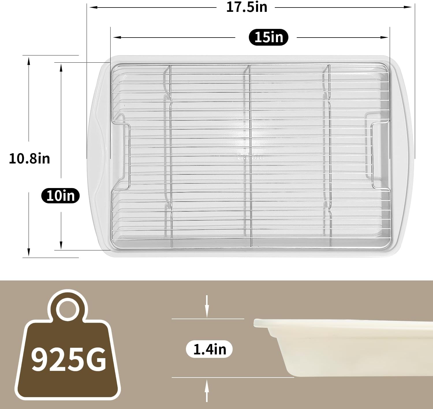 Nonstick Crisp Baking Tray With Wire Rack, Ceramic Coating Jelly Roll 15x10 Cookie Sheet Pan, Non-Toxic, PTFE & PFOA Free, Oven Safe 550°F, Dishwasher Safe, Aluminized Steel, Sunshine Cream