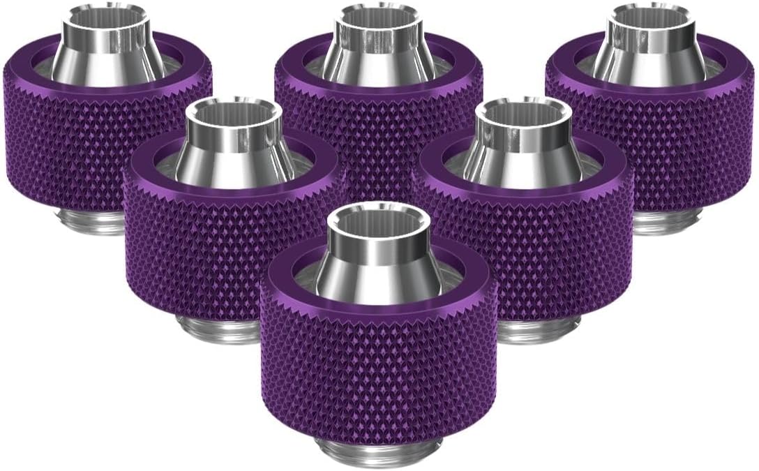 PrimoChill SecureFit SX - Premium Compression Fitting For 3/8in ID x 5/8in OD Flexible Tubing 6 Pack (F-SFSX58-6) - Available in 20+ Colors, Custom Watercooling Loop Ready - Candy Purple