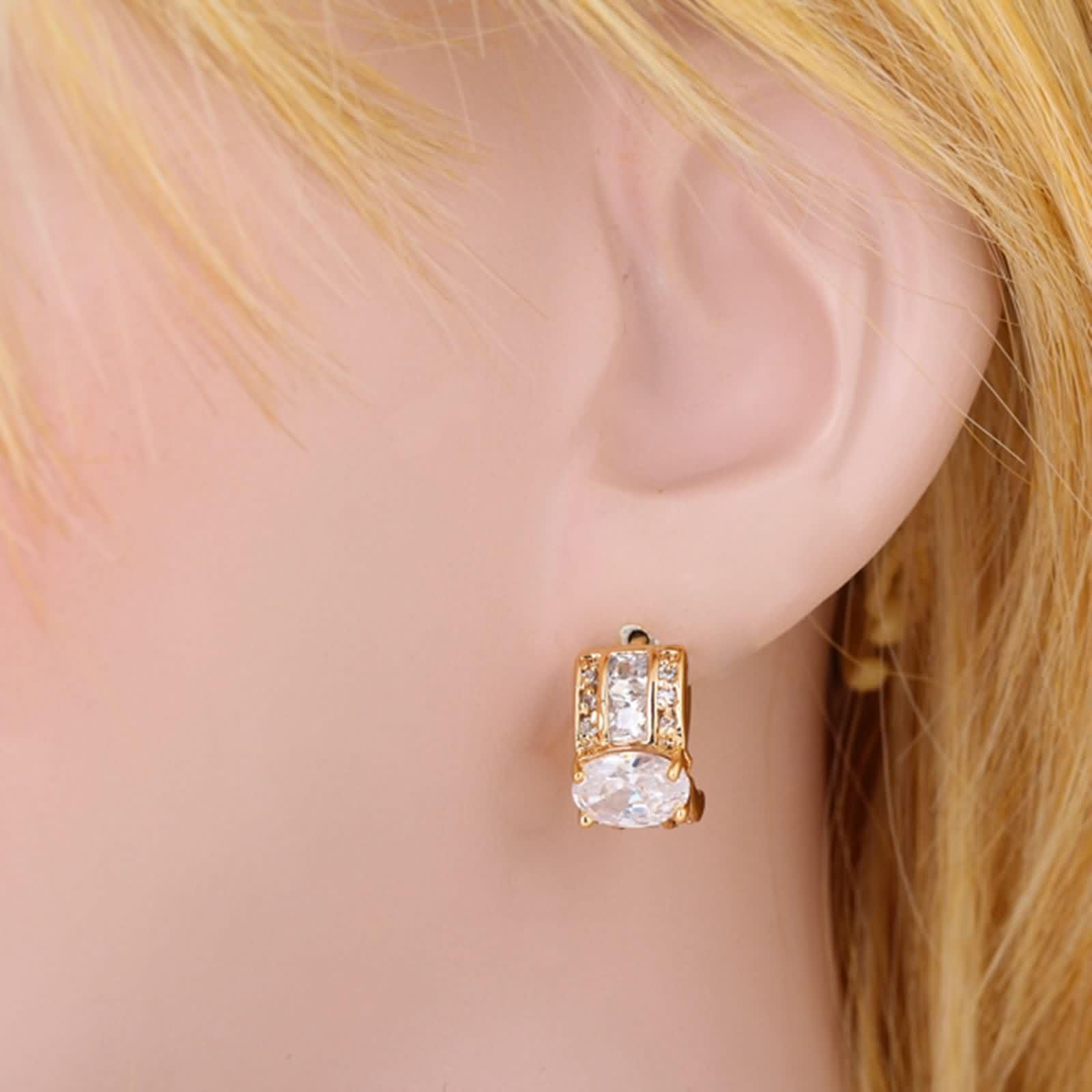Pendientes Mujer Boda Oro 18 K Moissanita Blanca Ovalada Elegante Joyería Pendiente Aro