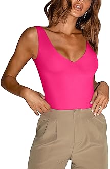 REORIA Butsmooth® Women’s Trendy Sexy Plunge Deep V Neck Sleeveless V Backless Going Out Tank Bodysuits Tops