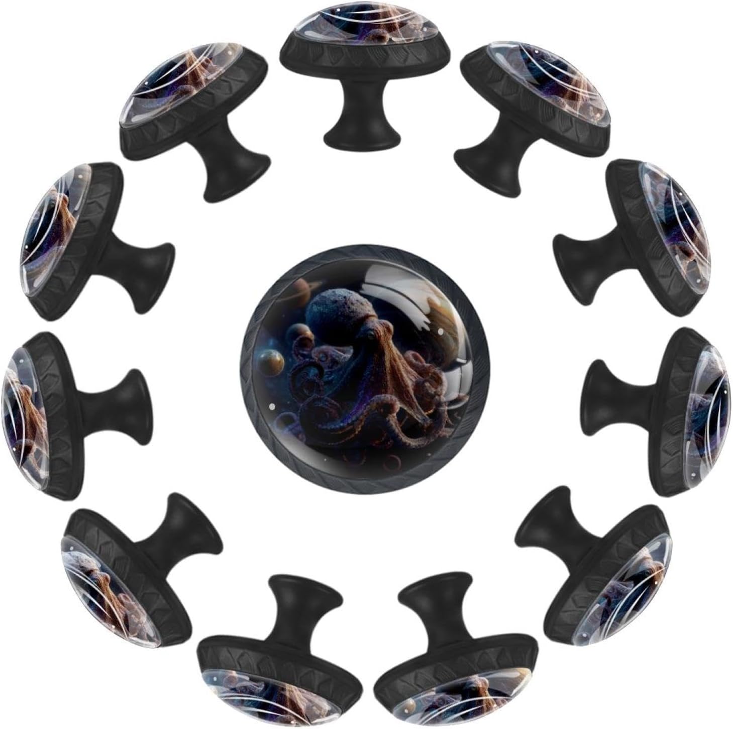 Black Octopus Cosmic Planets (1) Multi-Scene Drawer Knobs, Decorative Cabinet Hardware for Home Interior Decoration