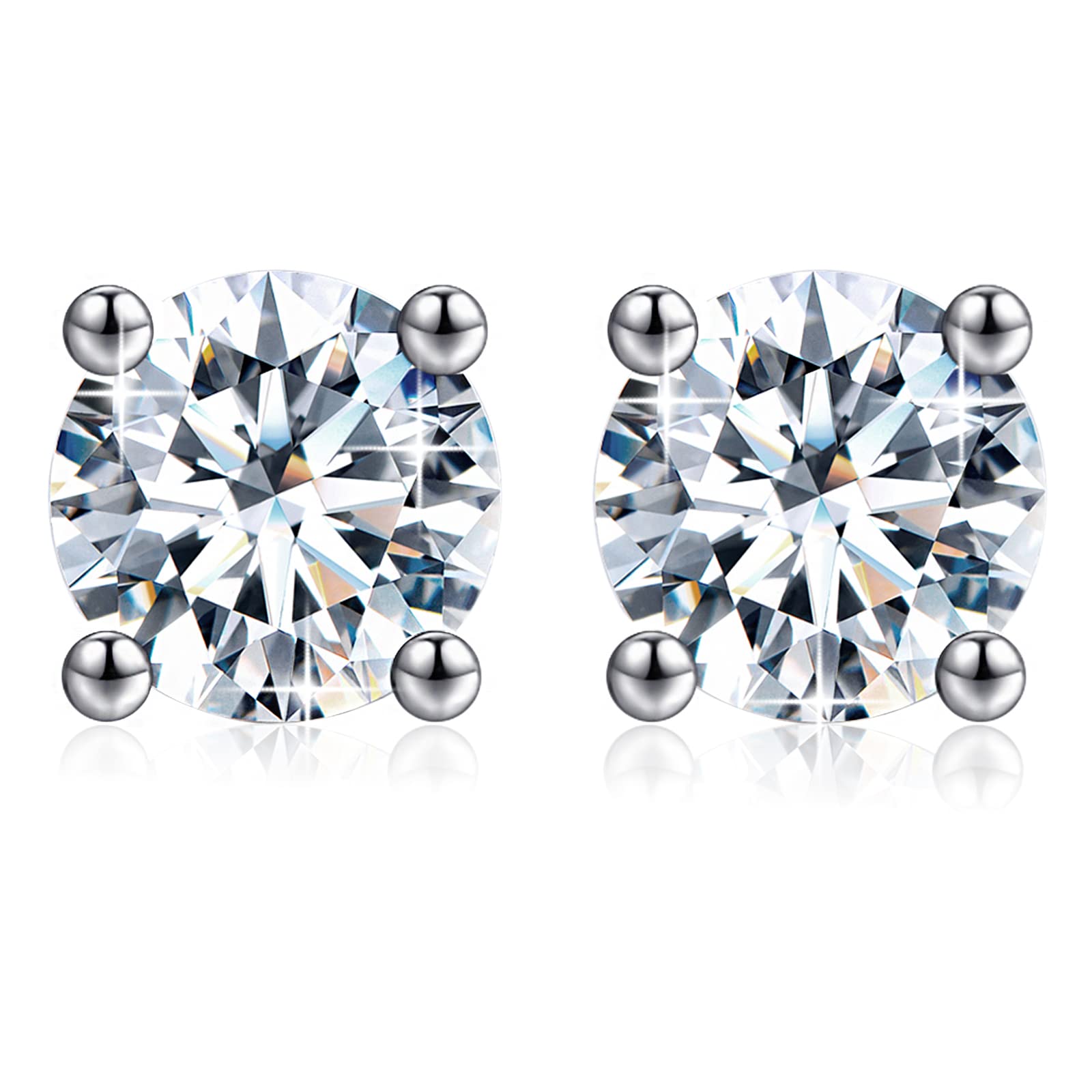 Moissanite Earrings Stud For Men And Women, 0.5ct-2.0ct Sterling Silver White Gold Plated Lab Created Diamond Studs Earring Fine Jewelry (2.0)