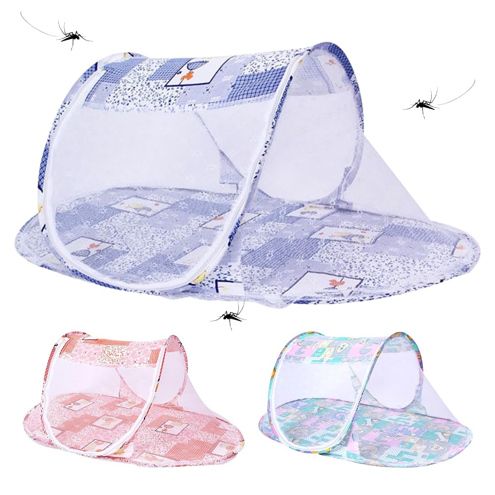 Hatfryf Blue Mosquito Net, Foldable Bed Mosquito Net, Portable Travel Mosquito Nets, Mosquitos Bed For Home, Dorm, Outdoor, Travel, Easy Access, Quick Installation, - A