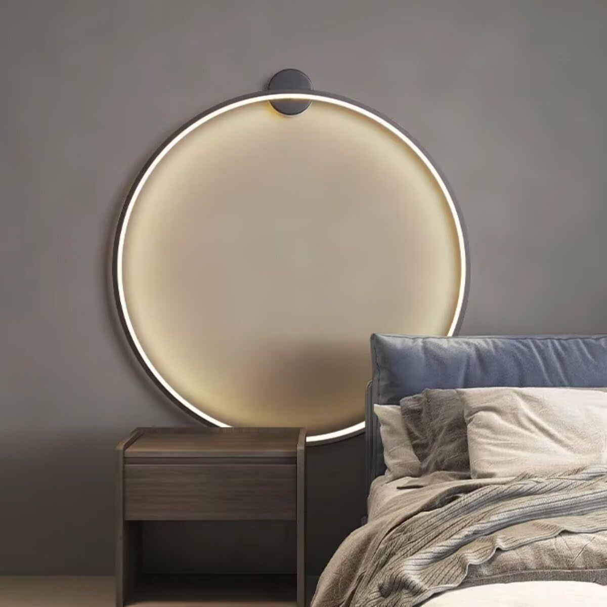 AstrizLamp Circle Wall Light Black 60cm Minimalist Round Wall Lamp Large Indoor Indirect Light Dimmable Living Room LED Ring Wall Lights Hard-Wired, for Shop Office Cafe Hallway Study Room