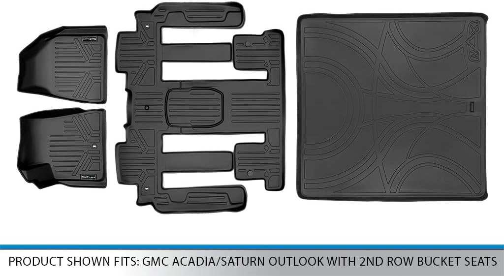 SMARTLINER Custom Fit 2 Row & Cargo Liner Behind The 2nd Row Floor Mat Liner Set Compatible with 2007-2016 GMC Acadia
