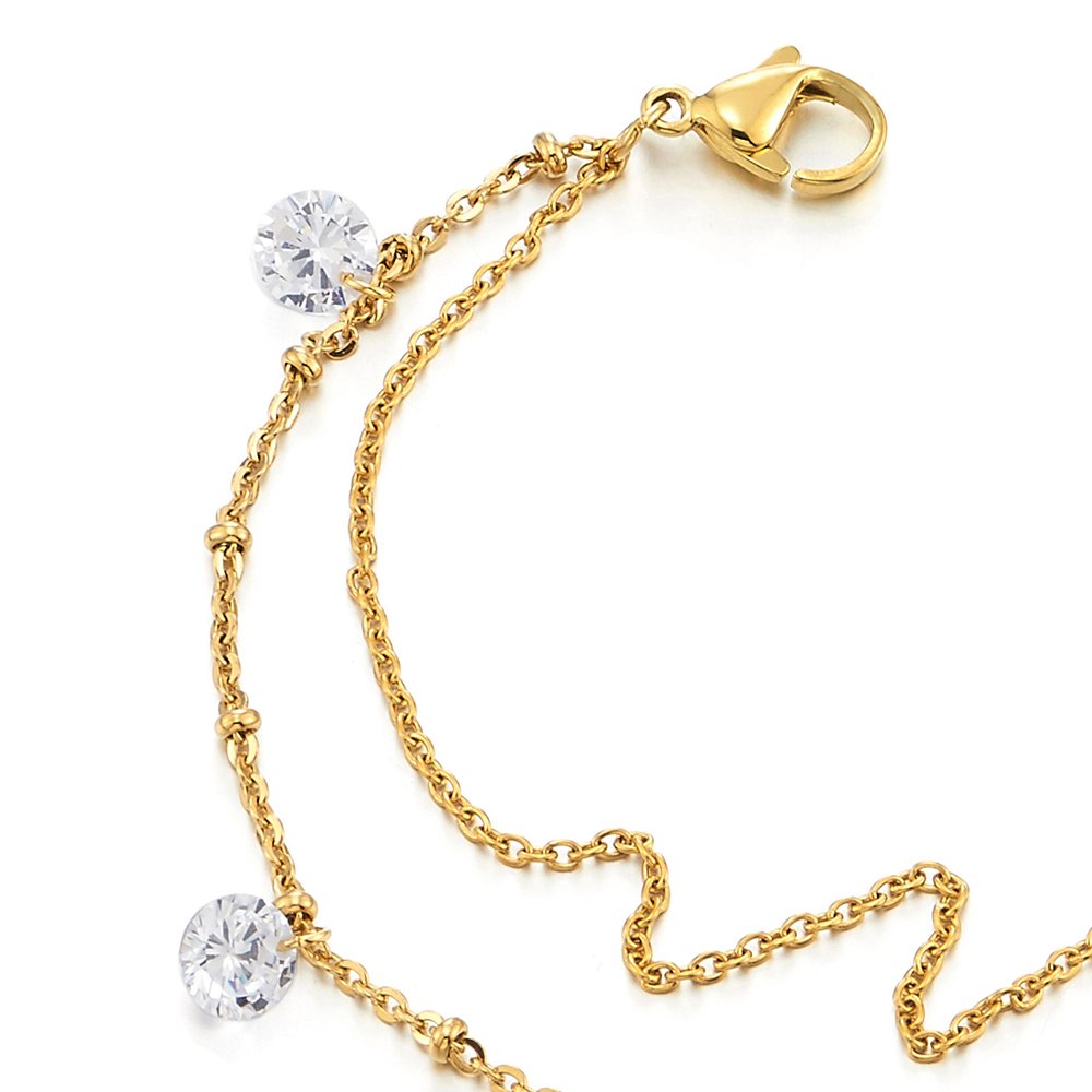 Deux Rangs Acier Inoxydable Femme Bracelets de Cheville avec Zircone Cubique