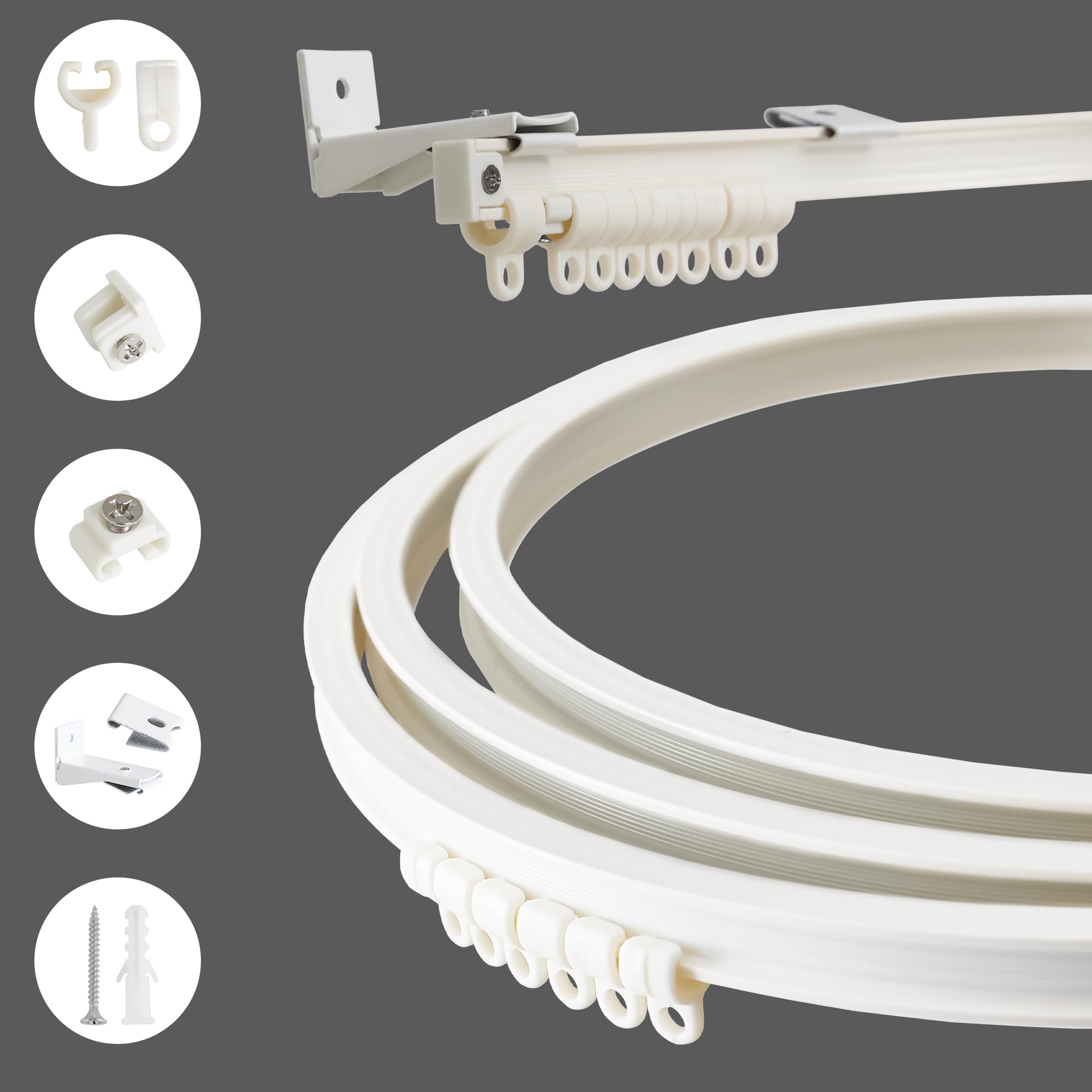 RYB HOME Silent Flexible Bendable Curtain Track Ceiling Mount & Wall Mount for Room Divider Curtain, Effortless Gliding Curtain Rail for RV Hospital Curtain Track System Extra Long, 12.5FT(3.81M)