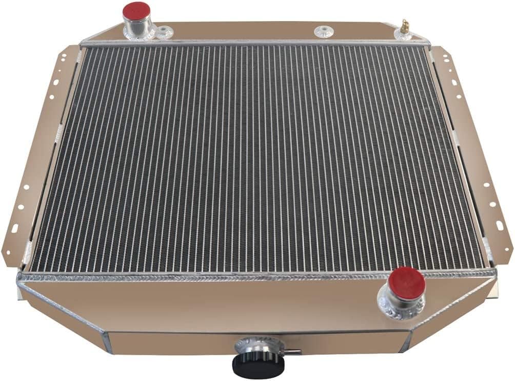 ALLOYWORKS CC833 Aluminum Radiator Compatible with 1966-1979 Ford F-100 F-150 F-250 F-350 1978-1979 Ford Bronco Truck Downflow Radiator, 4 Row Radiators, Shroud Fan Relay Kit, L6 V8 Chevy Engines Only