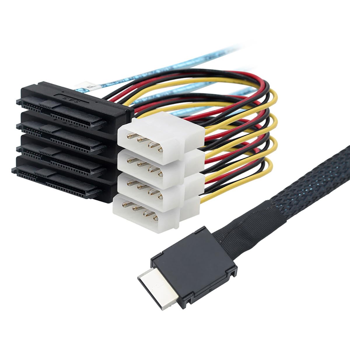 OCuLink PCIe SFF-8611 kabel 4i do SAS 4X 8482 z zasilaniem 4-pinowym, kabel przyłączeniowy do serwera o wysokiej prędkości 12 Gb/s, kompatybilny z dyskiem twardym SAS, kontrolerem RAID