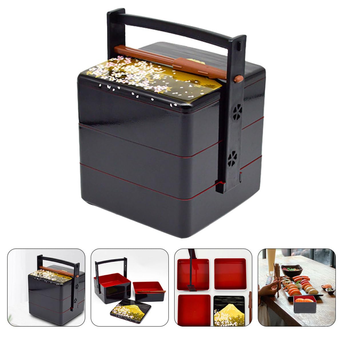 Veemoon Contenitore Per Alimenti Bento Box Giapponese Porta Pranzo in Abs Coperchio, Scatola Sushi Da Picnic Per Famiglia e Scuola, Lunch Box Portatile Multistrato 16,5x15x20 Cm