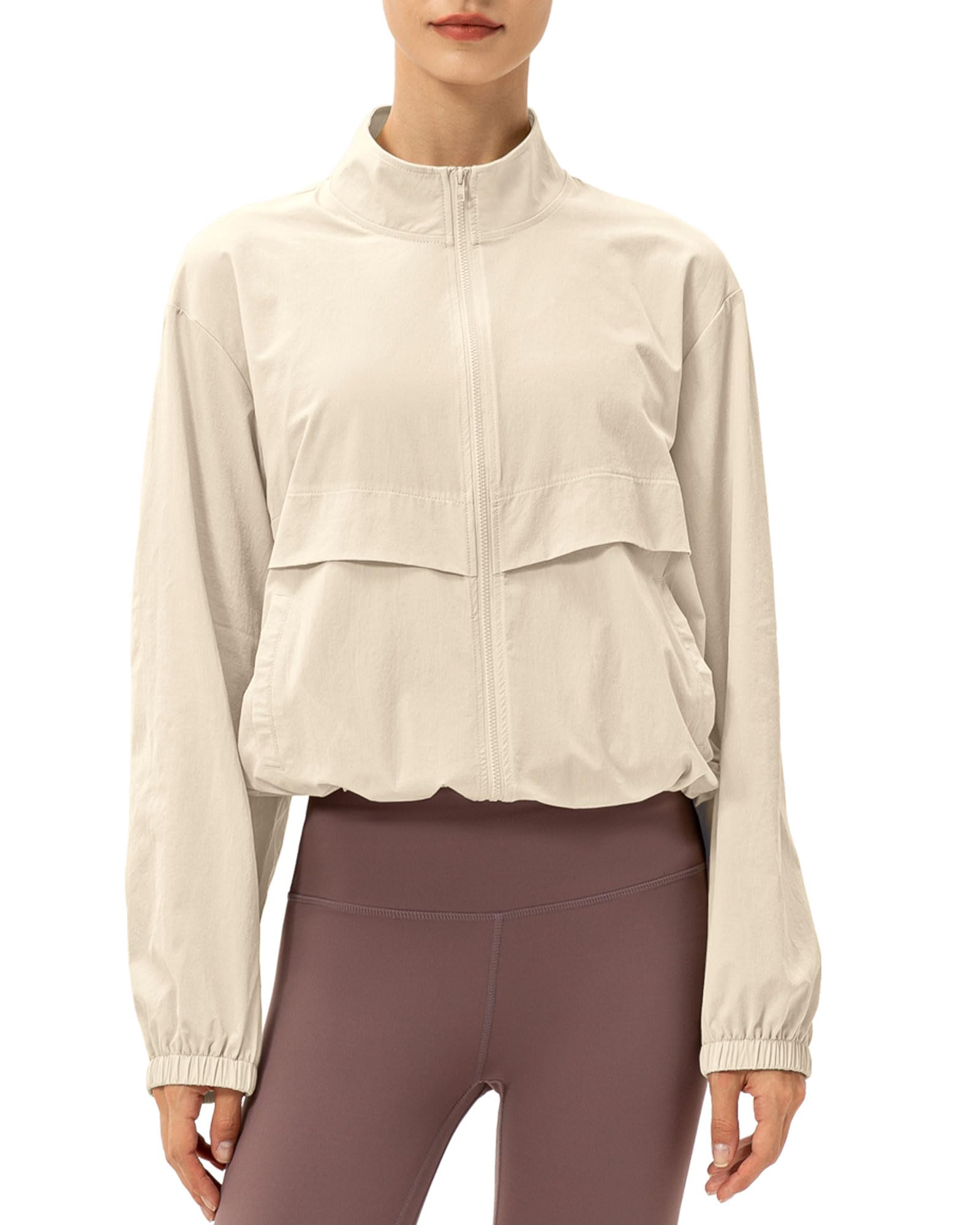 Locachy Women's Lightweight Zip Up Athletic Jacket Stand Collar Windproof Sun Protection Workout Outdoor Jacket