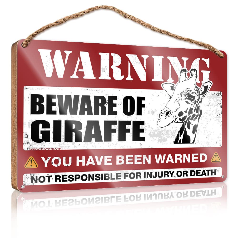 DTHA Wooden Home Sign Beware Of Giraffe Wooden Sign Funny House Signs Bathroom Decor Wall Art(20X30CM)