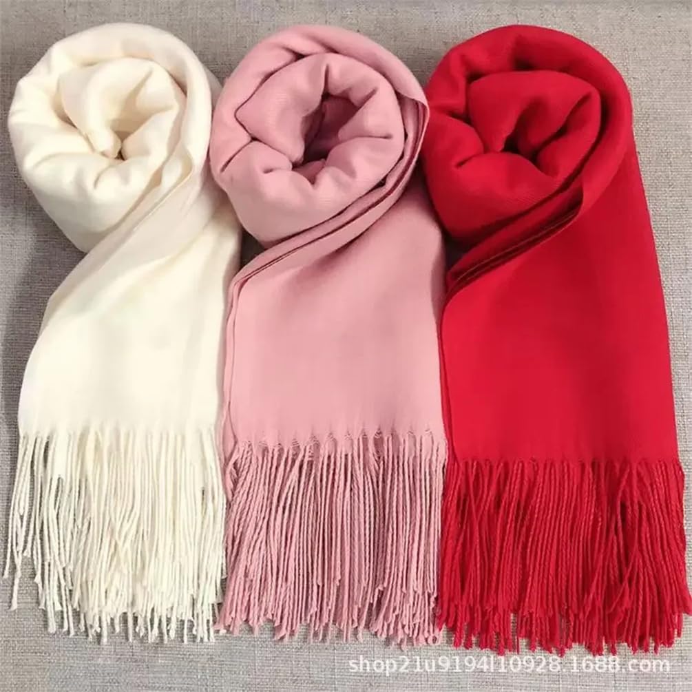 Damen einfarbiger Schal, warm, mit Fransen, Halswärmer, klassisch, einfarbig, warm, weich