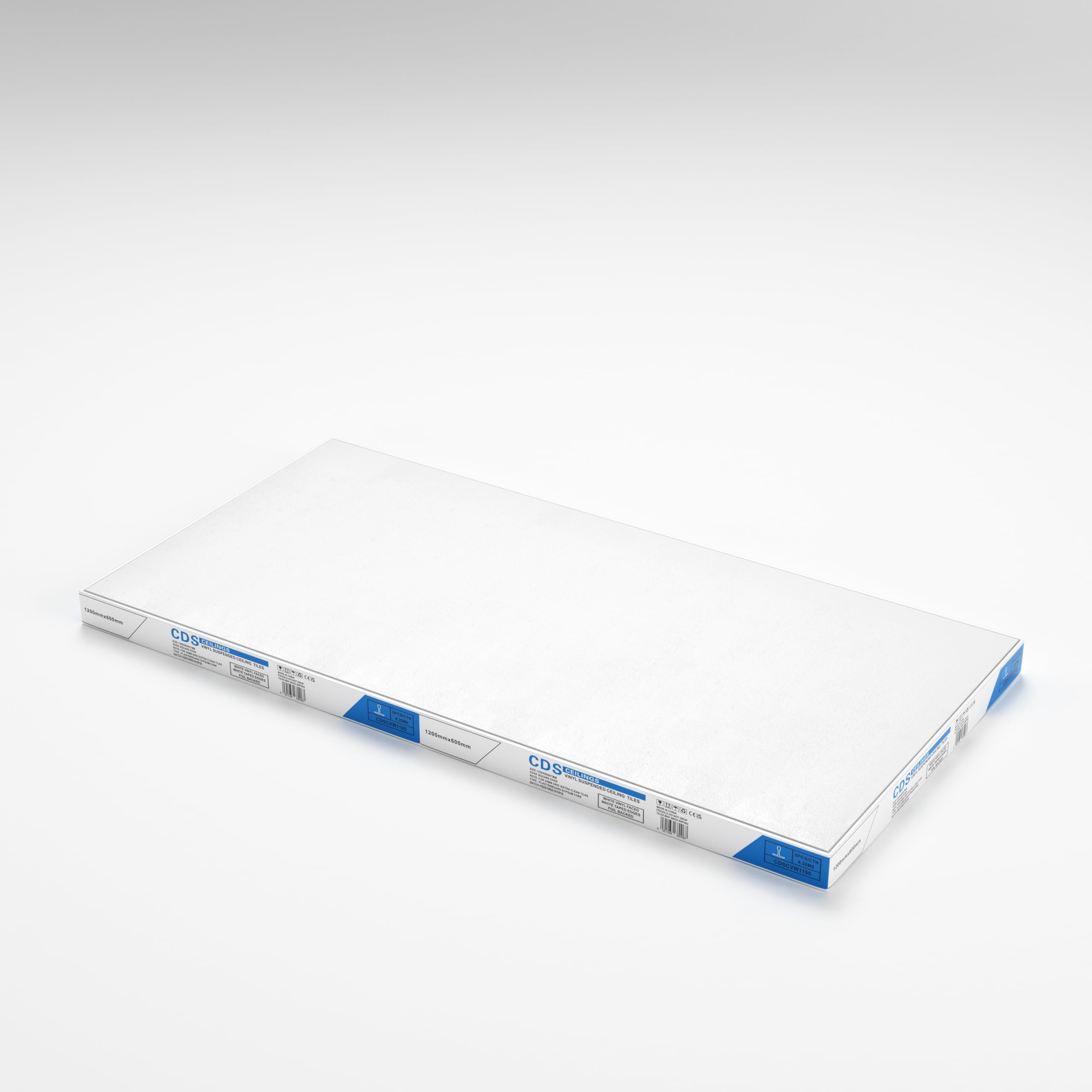 CDS White Vinyl Suspended Ceiling Tile 1195 X 595 (1200 X 600) Packed 6 Tiles per Box 7mm Thickness