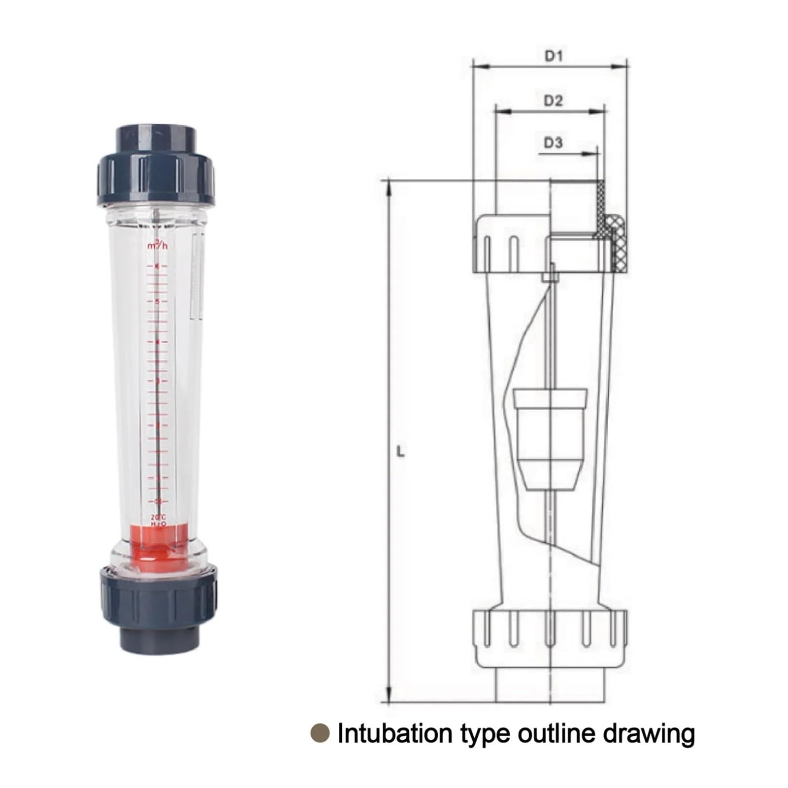 Medidor de flujo de líquido, rotámetro de plástico LZS-32 bMedidor de flujo en línea for medición de líquido en tuberías(LZS-32 1-10m3-h,Female Thread)