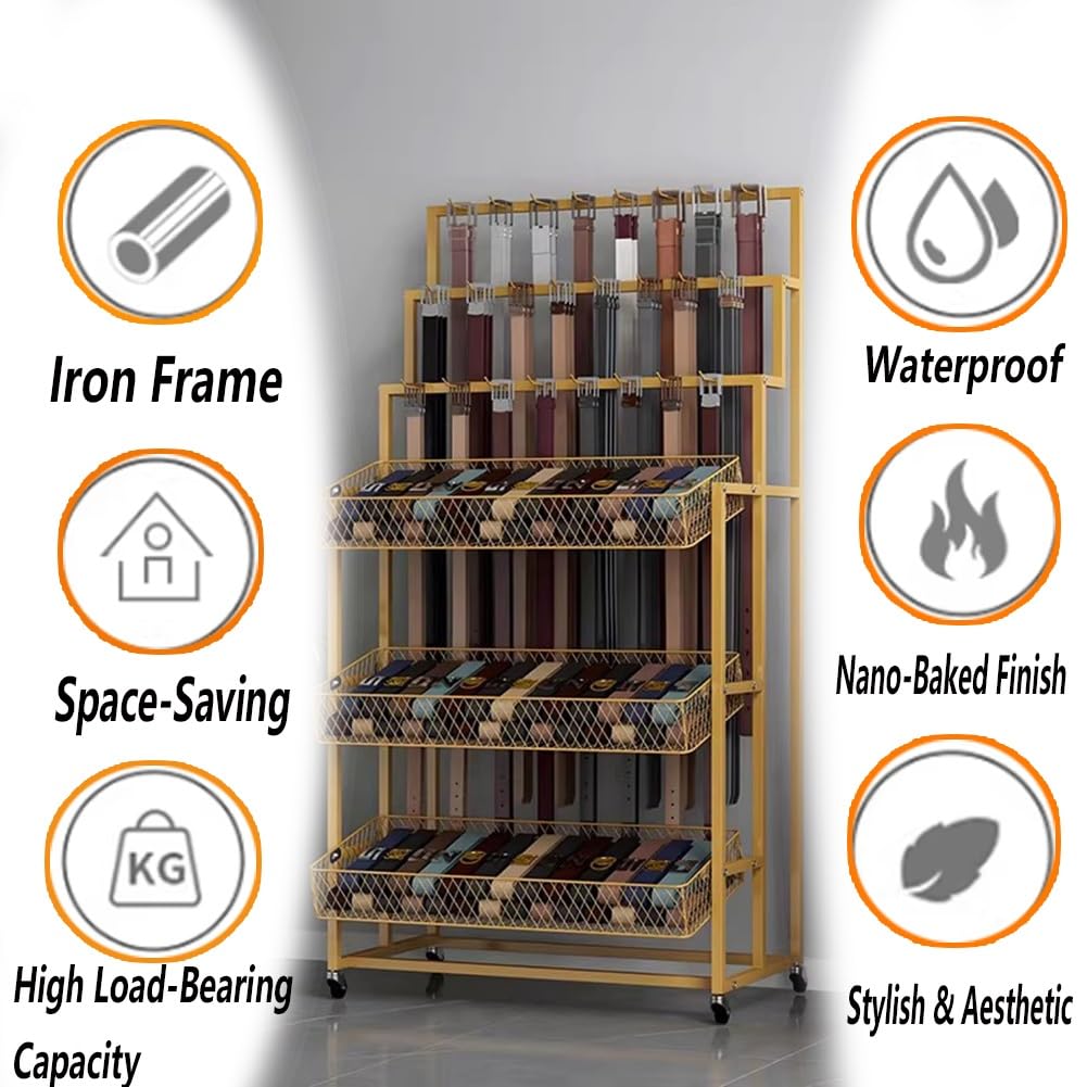 GRRICEPL Gürtelständer, Multifunktionaler Kleiderschrank-Organizer, Aufbewahrungs- Und Präsentationsständer für Krawatten, Schals, Tücher Und Accessoires(Schwarz,60x45x150 cm)
