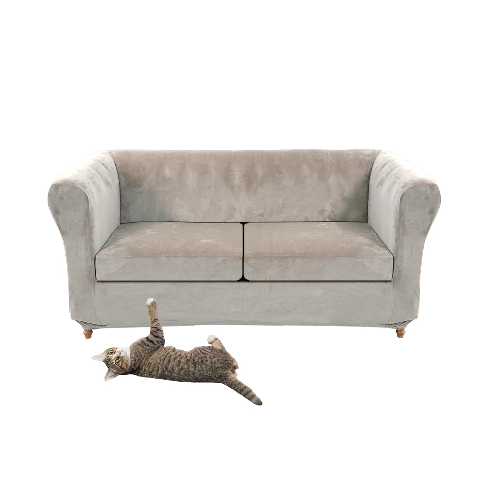 SYLC Stretch Velvet Chesterfield Sofa Cover, Couch Cover with Seat Cushion for Curved Settee Armchair Vintage Style (Light Grey, Love+2 Small Seats)