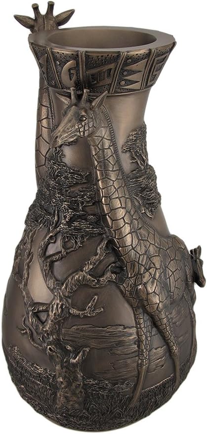 16.87 Inch Cold Cast Bronze Color Safari Giraffes Vase Home Decor