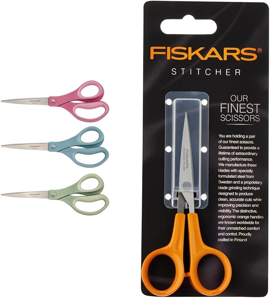 Fiskars SoftGrip Titanium Scissors - 8" Contoured Performance All Purpose & Stitcher - Straight for Office, Arts and Crafts - 3-Count (No. 5)