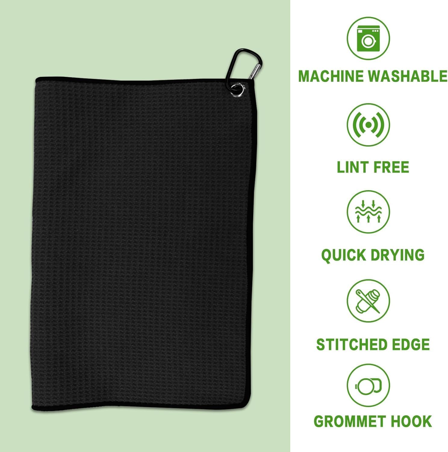 FINGER TEN Golf Towels Bulk for Golf Bags Men Women with Clip 16'' x 16'' Value 30 Pack, Microfiber Fabric Golf Towel for Mini Golf Tournament Fitness Yoga Hiking Camping (Black&Gray&Purple) - Image 7