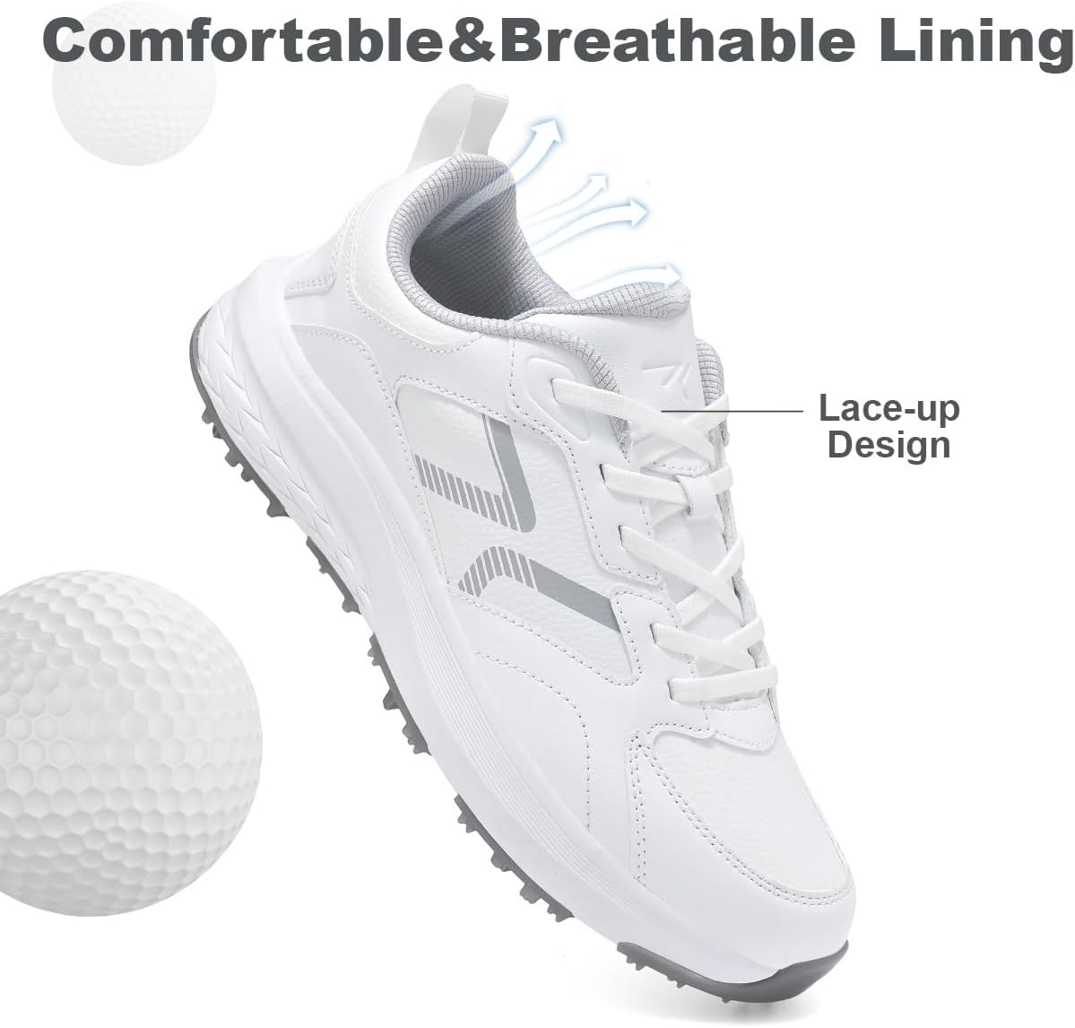 Mens Golf Shoes Spiked Non Slip Waterproof Golf Sneakers with Leather Upper