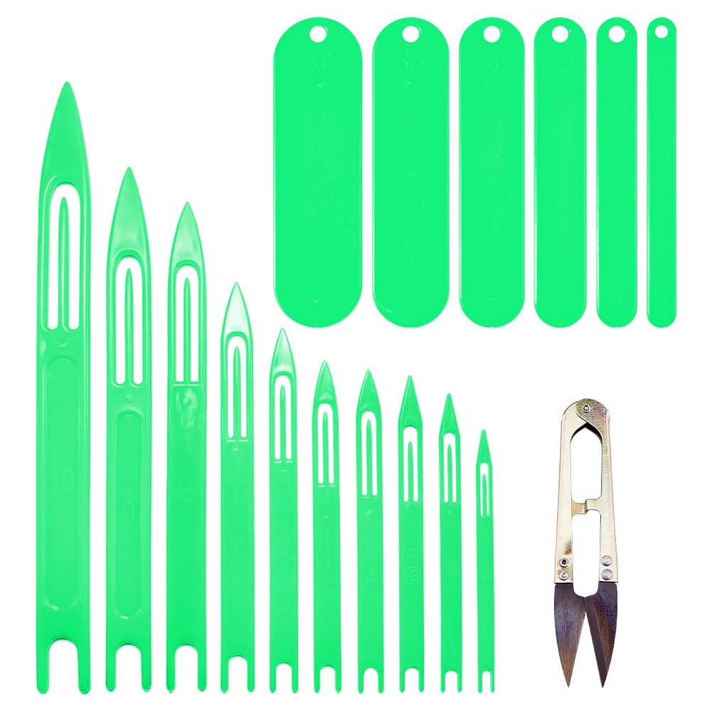 SUPERFINDINGS Green Fishing Netting Needle Repair Kits Including 1PC Sharp Steel Scissors 10 Sizes Plastic Fishing Net Shuttle and 6 Sizes Plastic Mending Nets Tool for Cast Net Mending