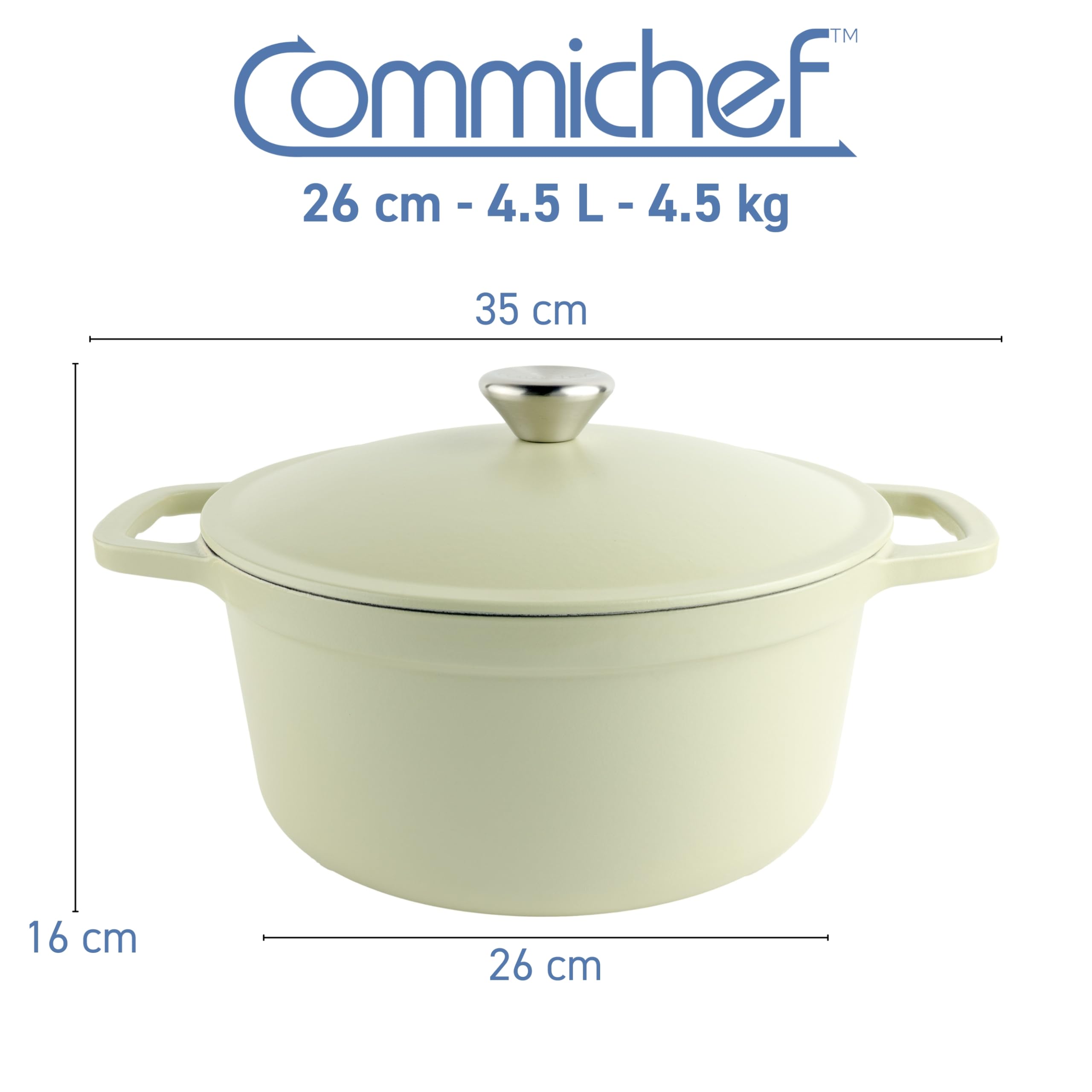 Lekki żeliwny garnek 26 cm, 4,5 l, zielony – garnek z pokrywką do gotowania i pieczenia chleba, emaliowana patelnia, kompatybilny z płytą indukcyjną