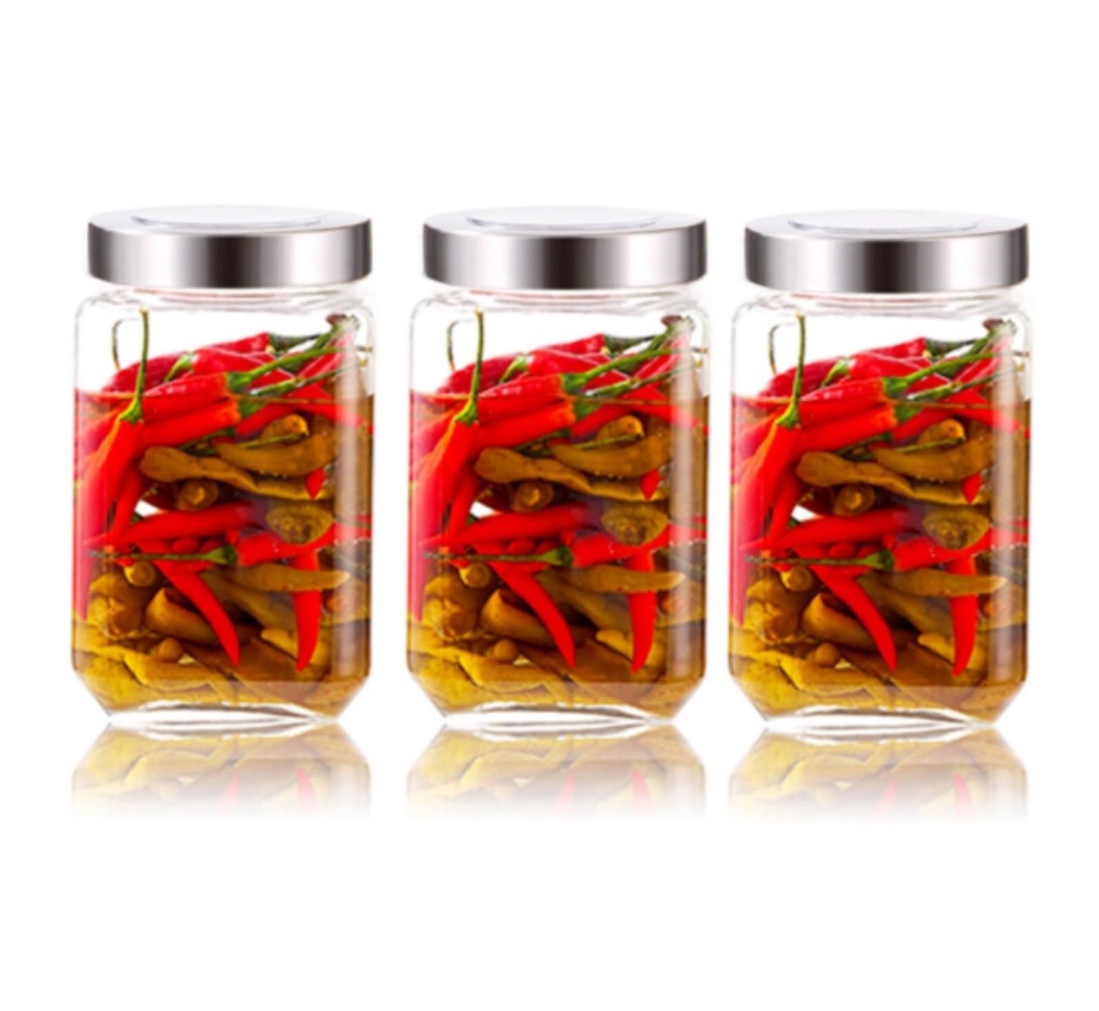 Chunxvli Transparent Food Storage Jar 3 Pieces Glass Jars With Stainless Steel Lids Storage Containers For Kitchen Pantry Organization(1500Ml)