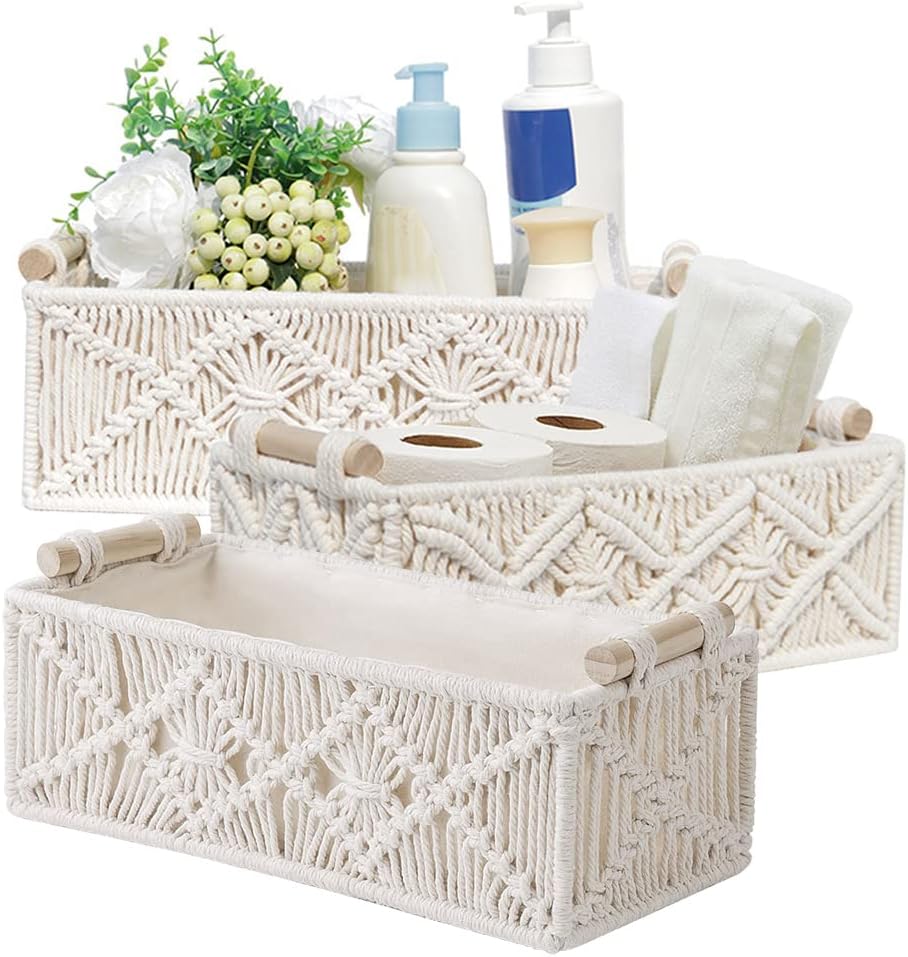 DriSubt 3Pcs Storage Baskets for Shelves Woven Baskets Boho Bathroom