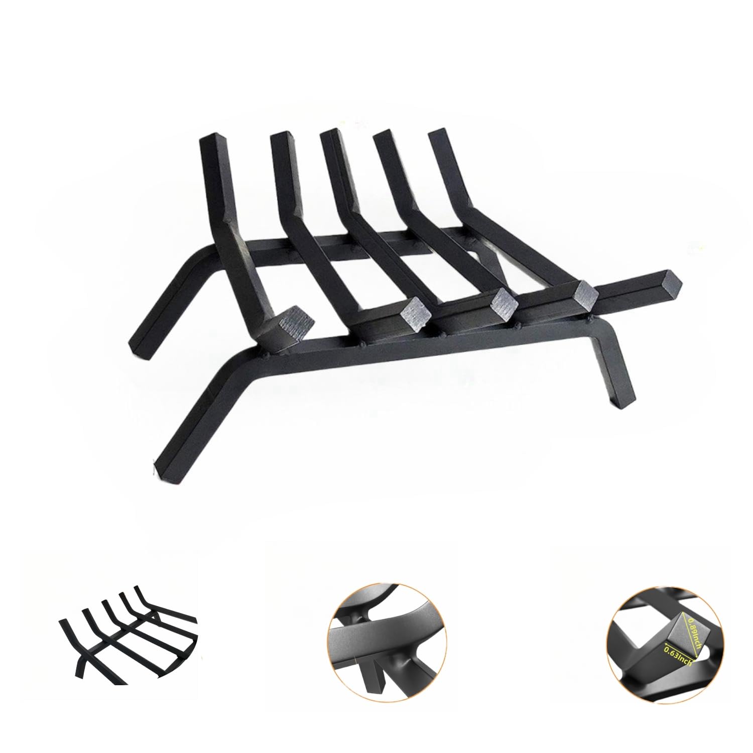 Shangxi-Handcraft 18 Inch Fireplace Grate in V-Shaped Design, Premium Heavy Duty Solid Steel Bars, Heavy Duty Fireplace Log Grate Cast Iron with 5 Steel Bars
