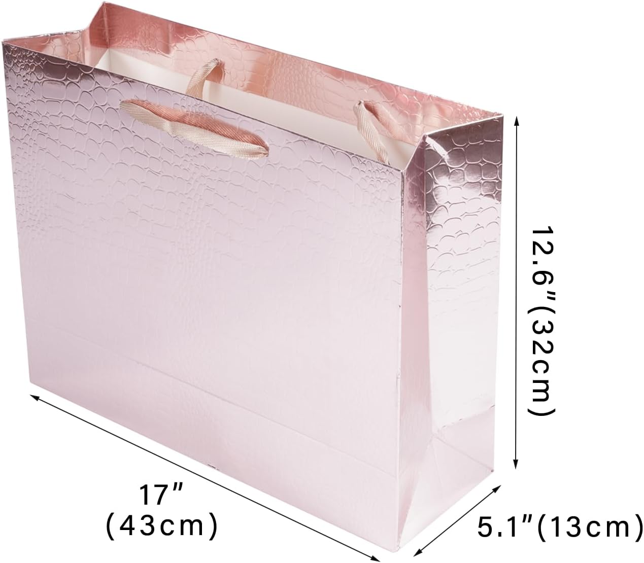 Lyforpyton Extra Large Rose Gold Gift Bags with Tissue Paper and Card 17"x12.6"x5.1" Alligator Pattern Gift Paper Bag for Birthday, Wedding, Anniversaries - Image 2