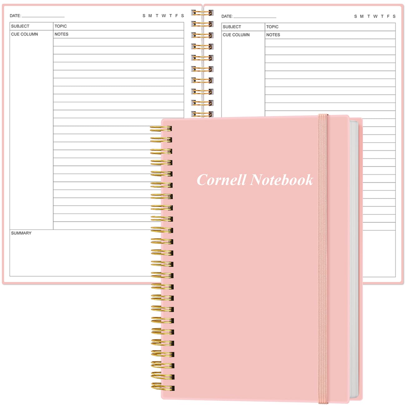 Yaridar A5 Cornell Notes Notebook - College Spiral Cornell Notebooks for Note Taking, Subject College Ruled Notebook Steno Pads for Office/School/Home, 5.8" x 8.5", Pink — image 1