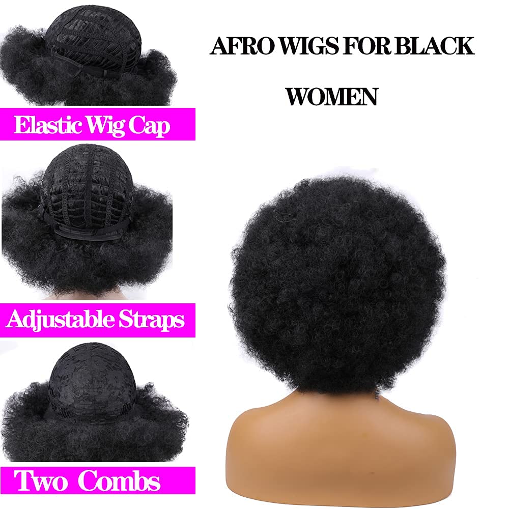 Limerence Natural Black Afro Wigs for Black Women Short Curly Afro Kinky Wig 70s Bouncy Huge Fluffy Puff Wigs Premium Synthetic for Cosplay and Daily