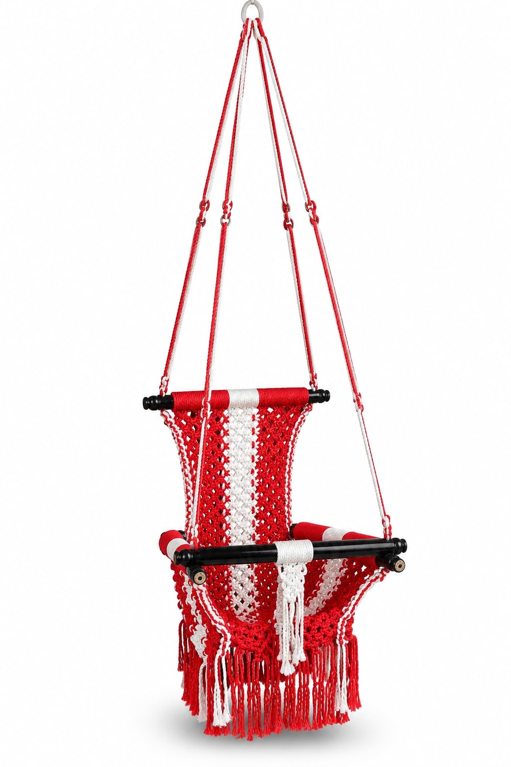 Baby Jhula for Kids | Handmade Cotton Rope Macrame Hanging Swing Chair for Home Indoor Outdoor | Kids Swing Seat for Babies & Children for Balcony, Garden & Nursery | Red and White-image-38