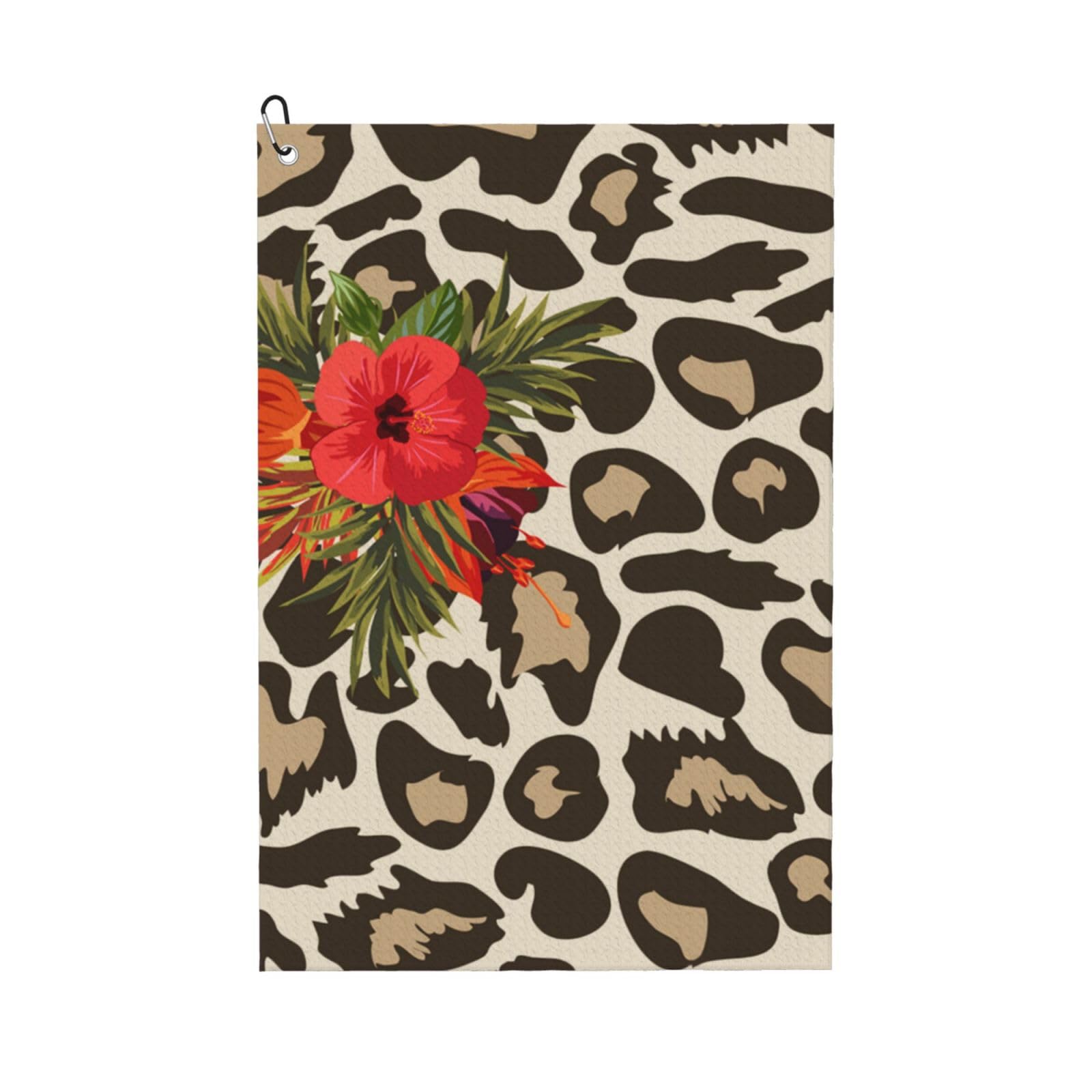 Hnnkloy Leopard Hibiscus Flower, 16x24 in Portable Waffle Golf Towels with Carabiner Clip for Golf Bag
