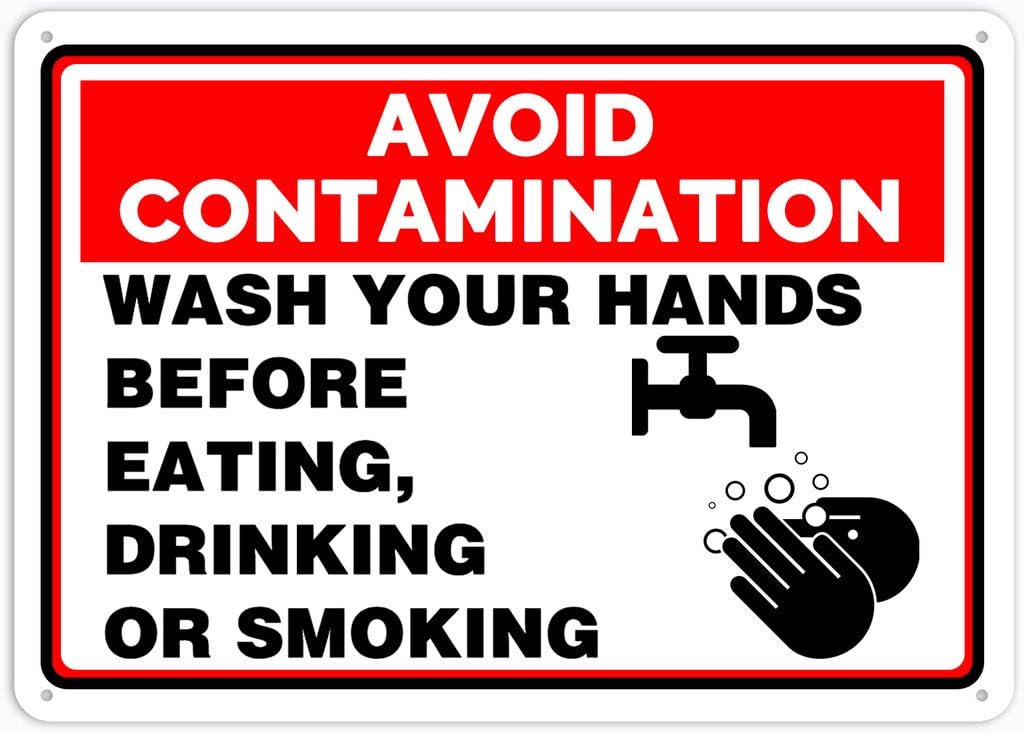 8"x12" Aluminum Metal Sign - Avoid Contamination Wash Your Hands Before Eating/Drinking/Smoking - For Home, Bar, Club, Kitchen, Restaurant Wall Decor